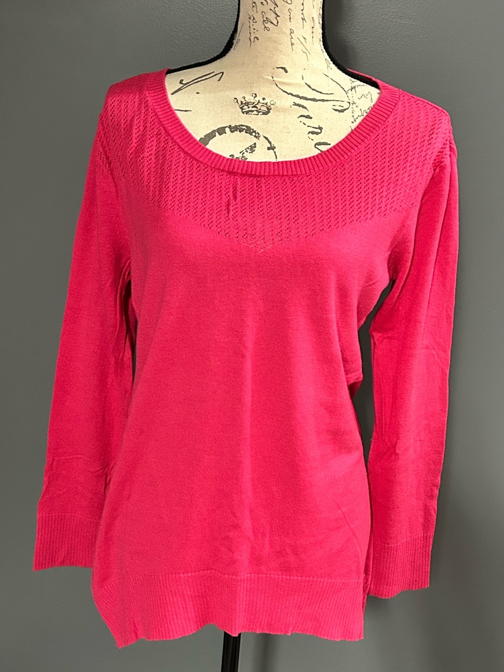 New York & Company Bright Pink Scoop Neck Knit Sweater